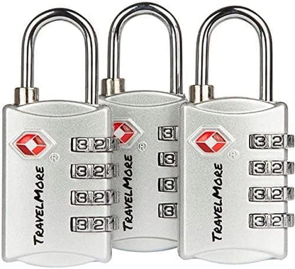 3 Pack TSA Luggage Locks with 4 Digit Combination – Heavy Duty Set Your Own Padlocks for Travel, Baggage, Suitcases & Backpacks - Silver