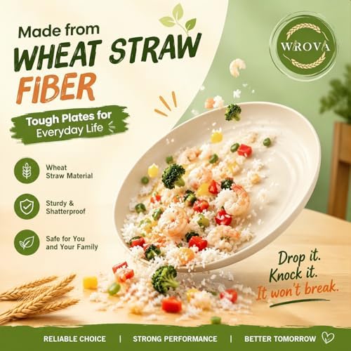 Wrova Wheat Straw Dinnerware Sets for 8, Kitchen Plates Bowls and Cups Set