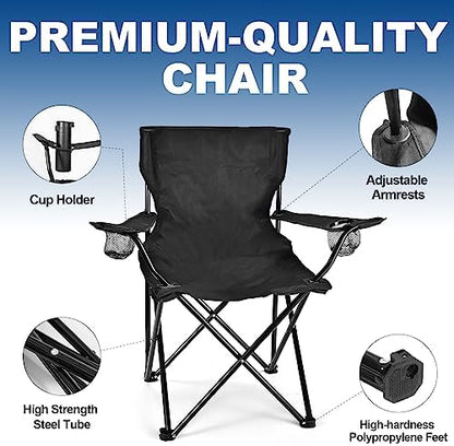 WEIDIORME 2 Pack Lightweight Camping Chairs for Adults & Teens, 250LBS Capacity Foldable Portable Chairs with Carry Bag, Compact Design for Camping, Beach, Picnics, and Outdoor Events