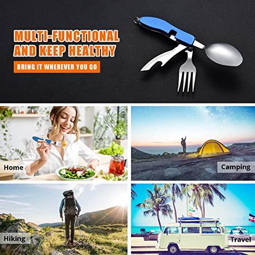 Hikenture Camping Utensils,4-in-1 Fork Spoon Knife Set(Blue 2pack)