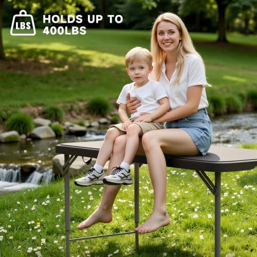 4FT Folding Table, 3 Adjustable Height & Heavy Duty, Double-Layer HDPE with Steel Legs, Foldable Table for Camping, Parties, Picnics, Black, 10 Pack