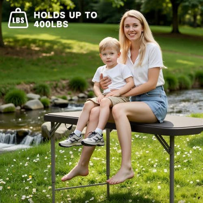 4FT Folding Table, 3 Adjustable Height & Heavy Duty, Double-Layer HDPE with Steel Legs, Foldable Table for Camping, Parties, Picnics, Black, 10 Pack