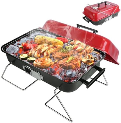 Portable Charcoal Grill, 19.7x10.63x11.8in Folding Outdoor Tabletop BBQ Grill, Small Barbecue Smoker Grill with Lid for Outdoor Cooking Backyard Camping Picnics Beach