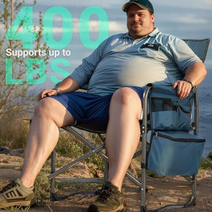 Overmont Folding Camping Chair with Side Table, Cooler Bag, 400 lb Capacity
