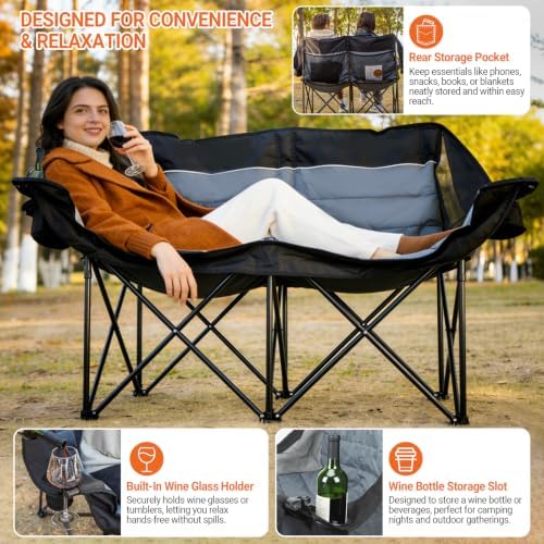 700LBS 2-Person Heavy Duty Double Camping Chair Loveseat Grey