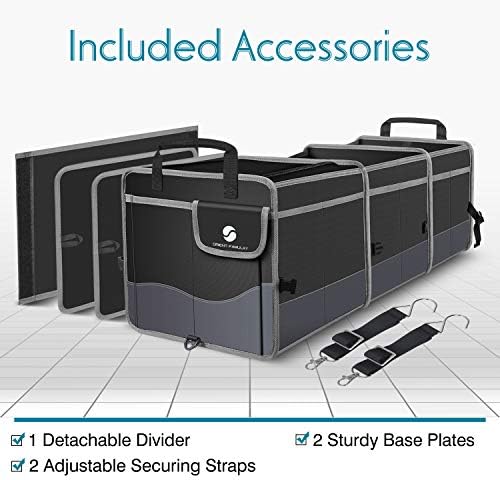 Trunk Organizer with Cooler, Collapsible Trunk Storage Container with Non Slip Bottom Strips, Large Multi-Compartment Waterproof Car Trunk Organizer Groceries for Vehicle Sedan, Suv, Truck,Van(Black)