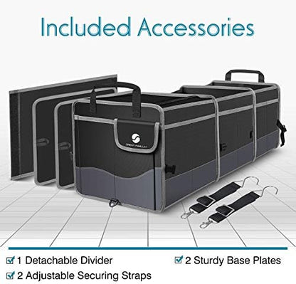 Trunk Organizer with Cooler, Collapsible Trunk Storage Container with Non Slip Bottom Strips, Large Multi-Compartment Waterproof Car Trunk Organizer Groceries for Vehicle Sedan, Suv, Truck,Van(Black)