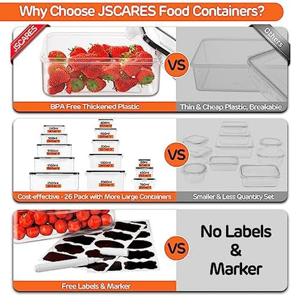 52 PCS Food Storage Container with Lid Airtight (26 Lids & 26 Containers)