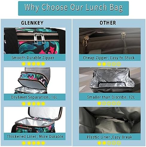 GLENKEY Expandable Lunch Box Women Insulated Soft Leakproof Cooler Bag