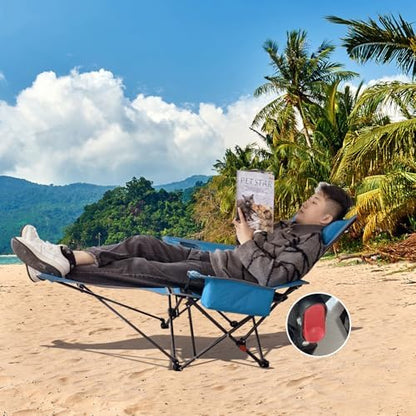 2-Pack Reclining Camping Chair 4 Position with Foot Rest Comfortable for Adults 265Ibs Folding Lounger Mesh Beach Chair with Cooler Bag and Cup Holder for Outdoor Patio