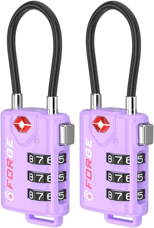 Forge TSA Approved Luggage Locks, Re-settable Combination with Alloy Body, Light Purple 2 PK, for Luggage, Suitcase, Backpack and More.