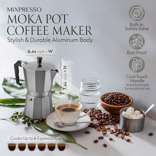 Mixpresso 6 Cup Moka Pot Stovetop Espresso Maker, Italian Cuban Coffee Pot