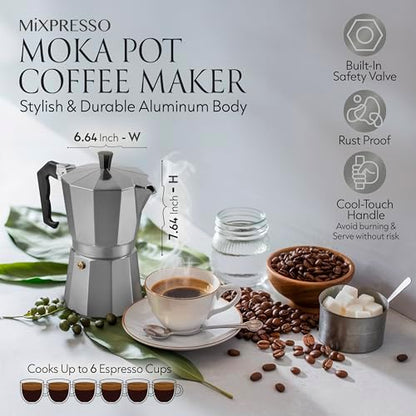 Mixpresso 6 Cup Moka Pot Stovetop Espresso Maker, Italian Cuban Coffee Pot