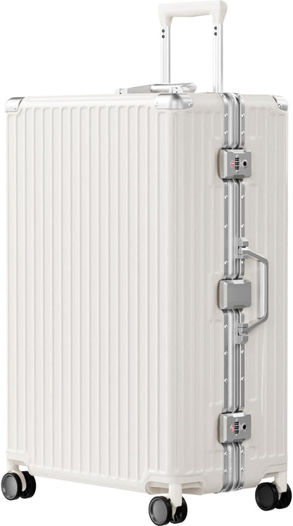 AnyZip Luggage PC+ABS Aluminum Frame Zipperless Checked Luggage Hard Shell Suitcase with TSA Lock Double Spinner Wheels 28 Inch White