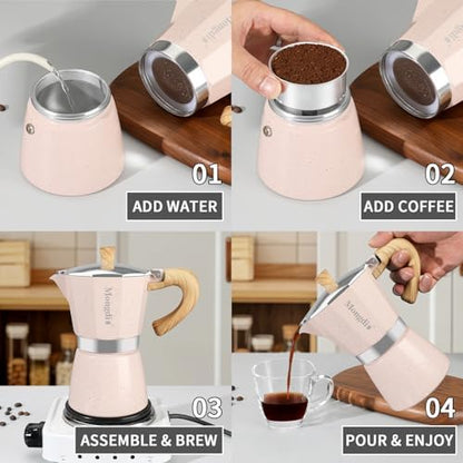 Mongdio Stovetop Espresso Maker Moka Pot, Cuban Coffee Maker Stove top coffee maker Moka Italian Espresso Greca Coffee Maker Brewer Percolator, 12 Espresso Cups, 20 oz - Pink
