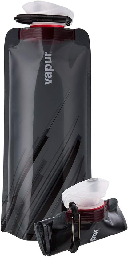Vapur Collapsible Water Bottle With Carabiner, Compact Bottle Folds Flat For Hydration On The Go, Ideal for Traveling, Hiking or Camping, 23 Ounce, Fire, Pack of 1