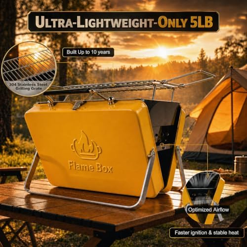 Ranger Portable Charcoal Grill, Compact Folding Camping BBQ