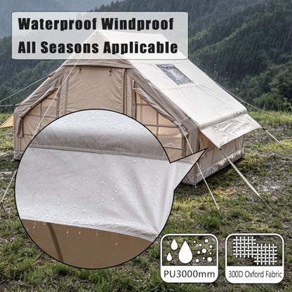Inflatable Camping Tents with Hand Pump, Air Glamping Tents, Easy Setup Waterproof and Windproof Blow up Tent, 4 Seasons Oxford Cabin Tent with Mesh Window & Stove Jack.