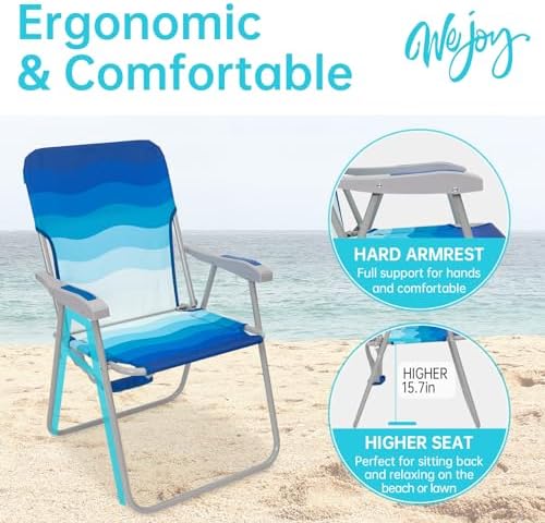 #WEJOY Folding Beach Chairs for Adults, High Back Lightweight for Camp Lawn