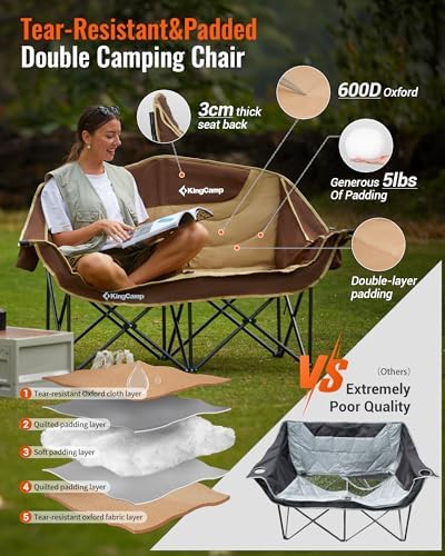 KingCamp Double Camping Chair, Oversized 880lbs Heavy Duty Loveseat XL