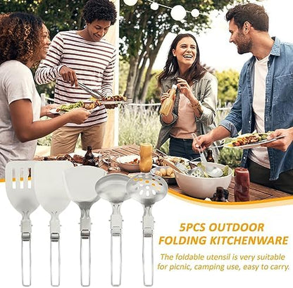 Camping Kitchen Utensil Set, 5Pcs Foldable Stainless Steel Cooking Utensil