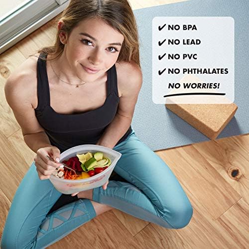 Zip Top Reusable Food Storage Bags | Snack Bag [Gray] | Silicone Meal Prep Container | Microwave, Dishwasher and Freezer Safe | Made in the USA