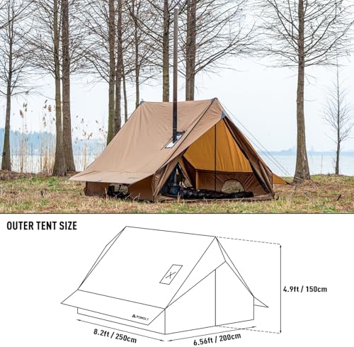 POMOLY Camping Hot Tent Cabin Tent, Chalet 70 Series Portable Wall Tents with Stove Jack and Two Poles for 2-3 Person Hiking, Backpacking
