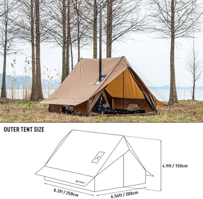 POMOLY Camping Hot Tent Cabin Tent, Chalet 70 Series Portable Wall Tents with Stove Jack and Two Poles for 2-3 Person Hiking, Backpacking