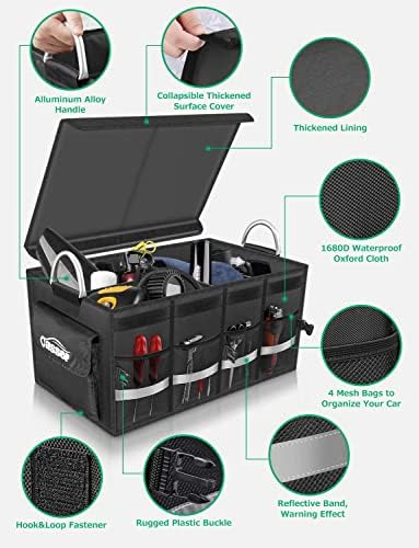 Oasser Trunk Organizer with Sturdy Hard Lid, Large, Black