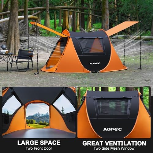 Pop Up Camping Tent, 2/4/6 Person Instant Tent Waterproof PU4500mm, Spacious Ventilated Camping Tent with Front Porch, Quick Setup Lightweight Portable for Outdoor Camping Hiking Beach