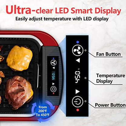 Indoor Grill, CUSIMAX Smokeless Grill Indoor, Electric Griddle, 1500W, Red
