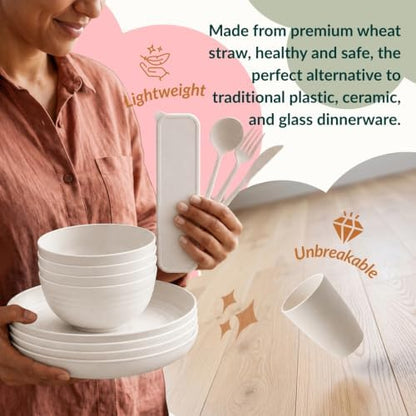 Homienly Kitchen Plates and Bowls Sets, Wheat Straw Dinnerware Sets 28 Pcs