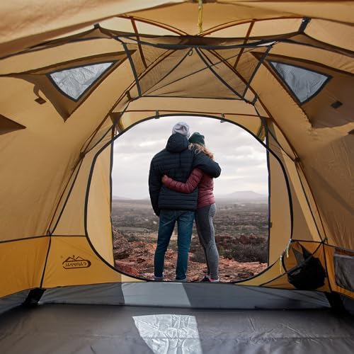 2-3 Person Backpacking Tent with Double Door 2 Vestibule, Waterproof Windproof Lightweight Easy Set Up 3 Season 2 Man Two Person Tent for Camping, Hiking, Motorcycle, Mountaineering with UPF 50+