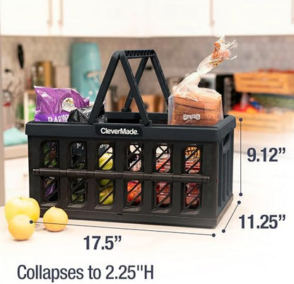 CleverMade Collapsible Shopping Basket (Recycled) - 24L - Obsidian (3PK)