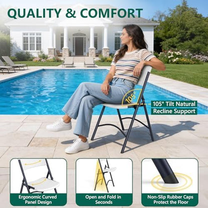 2 Pack Folding Table and 4 Pack Folding Chair, No Assembly Portable Folding Table and Chairs Set, Heavy Duty Event Foldable Table and Chair for Outdoor, Camping, Picnic, Indoor(White)
