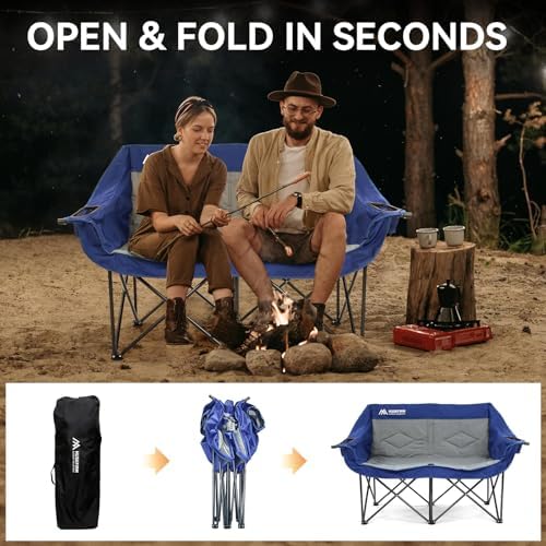 Oversized Double Camping Chairs for Adults, 2 Person Camping Chair, Blue