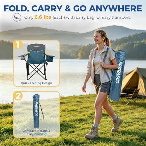 Outdoor Folding Camping Chairs 2 Pack, 350 lbs Capacity, Blue