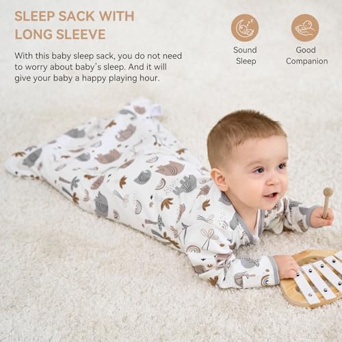 Baby Sleep Sack 0-6 Months, Long Sleeve Baby Wearable Blanket 0.5 Tog with Mittens, 2-Way Zipper Newborn Cotton Sleeping Sack for Boy and Girl Grey Elephant 2 Pack (Small)