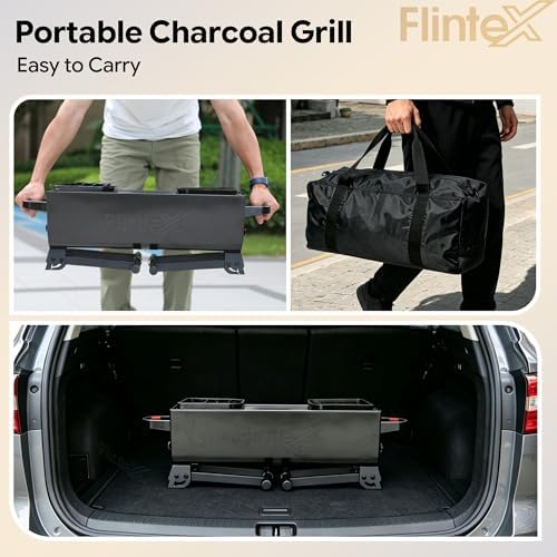 Flintex Portable Dual Zone Rotisserie & Grill, Charcoal Grill, Foldable