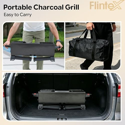 Flintex Portable Dual Zone Rotisserie & Grill, Charcoal Grill, Foldable