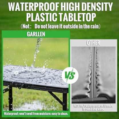 GARLLEN Waterproof Folding Camping Table with 3 Adjustable Height Max 27.5"