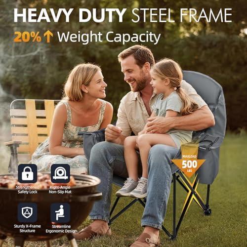Oversized Camping Chairs for Adults - Heavy Duty Padded Outdoor Camp Chair