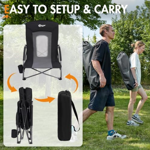 Portal Beach Chairs for Adults Camping Low Lightweight Portable Chair with Cup Holder Mesh Back Carry Bag for Outdoor Sand Lawn Travel Picnic Festival Concert