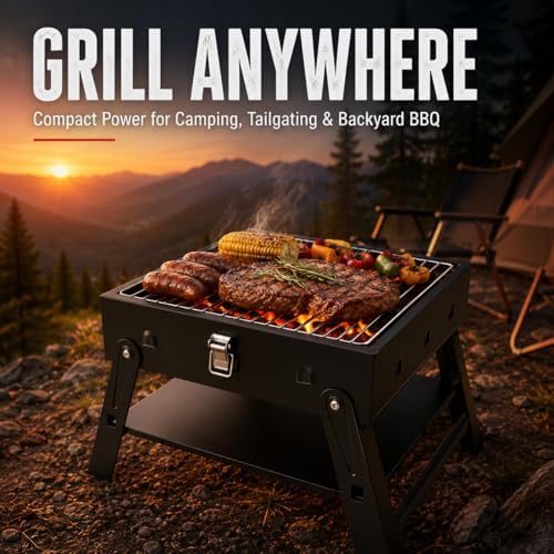 Small Portable BBQ Charcoal Grill: Mini Foldable Table Top Barbecue Grills