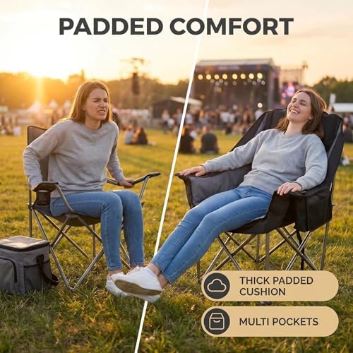 Oversized Heavy Duty Camping Chair Comfy Padded Lawn chair Support 500 lbs