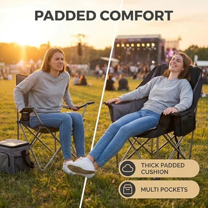 2 Pack Oversized Camping Chair Heavy Duty Padded Lawn chair Support 500 lbs