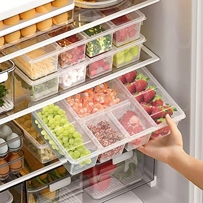 2Pack Veggie Tray with Lid 5 Compartment Food Container with Dividers Large Serving Tray Travel Snack Containers Stackable Produce Saver Snackle Box for Fruit,Vegetable,Salad,Meal
