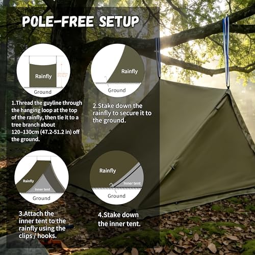 Portable Trekking Pole Tent for Camping,2 Person Backpacking Shelter