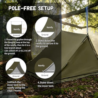 Portable Trekking Pole Tent for Camping,2 Person Backpacking Shelter