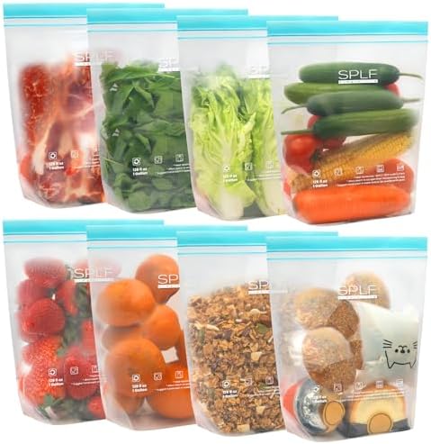 SPLF 8 Pack Reusable Gallon Freezer Bags Dishwasher Microwave Safe